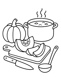 Free printable Cooking Pumpkin Soup In Pot coloring page