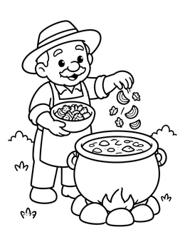 Free printable Cooking Stone Soup Cauldron coloring page