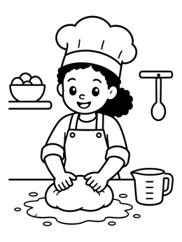 Free printable Young Baker Kneading Dough coloring page