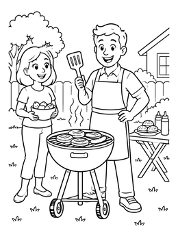 Free printable Family Barbecue In The Backyard coloring page