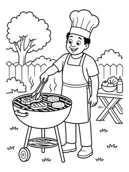 Free printable Smiling Chef At The Backyard Grill coloring page