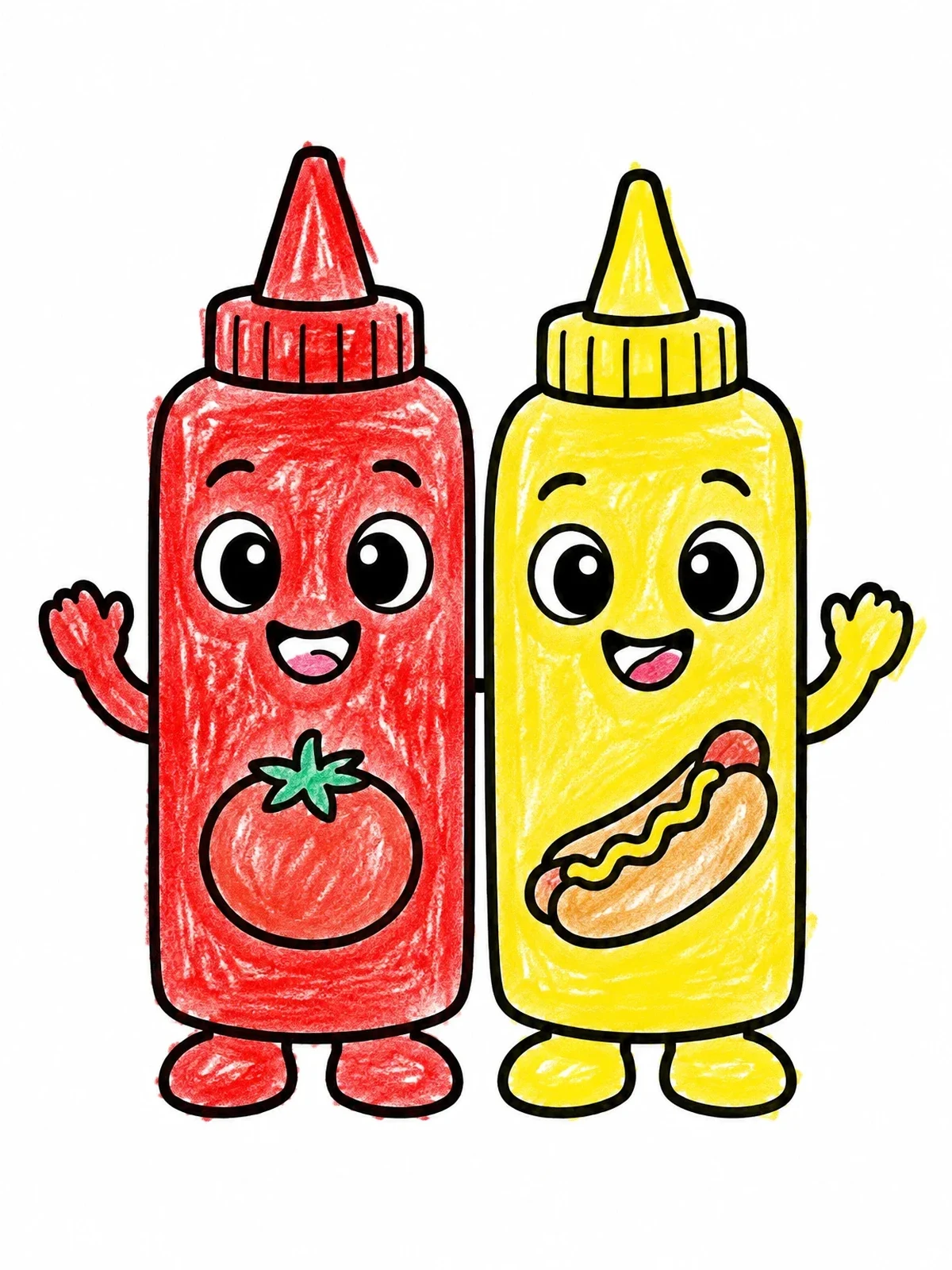 Colored example of the Cute Ketchup And Mustard Friends coloring page