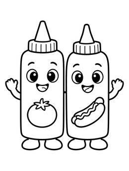 Free printable Cute Ketchup And Mustard Friends coloring page