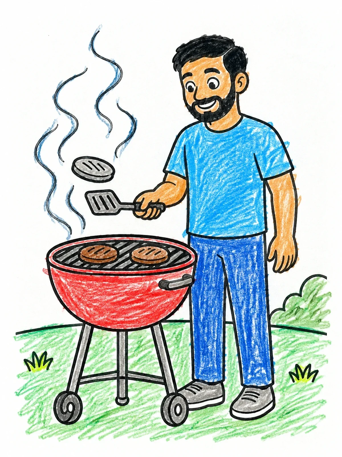 Colored example of the Dad Grilling Burgers In The Backyard coloring page