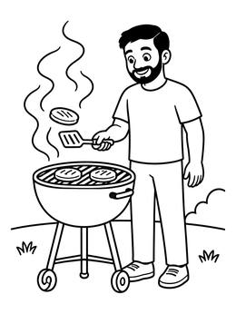 Free printable Dad Grilling Burgers In The Backyard coloring page