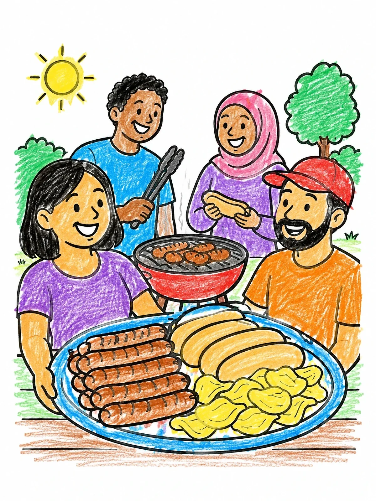 Colored example of the Family Barbecue Platter And Grill coloring page
