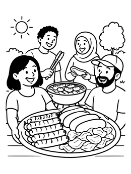 Free printable Family Barbecue Platter And Grill coloring page