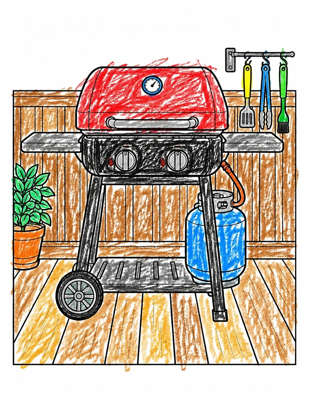 Colored example of the Gas Grill On Deck coloring page
