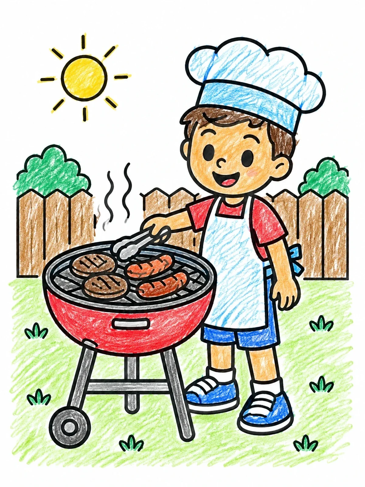 Colored example of the Little Chef At The Backyard Grill coloring page