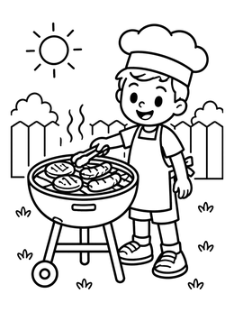 Free printable Little Chef At The Backyard Grill coloring page