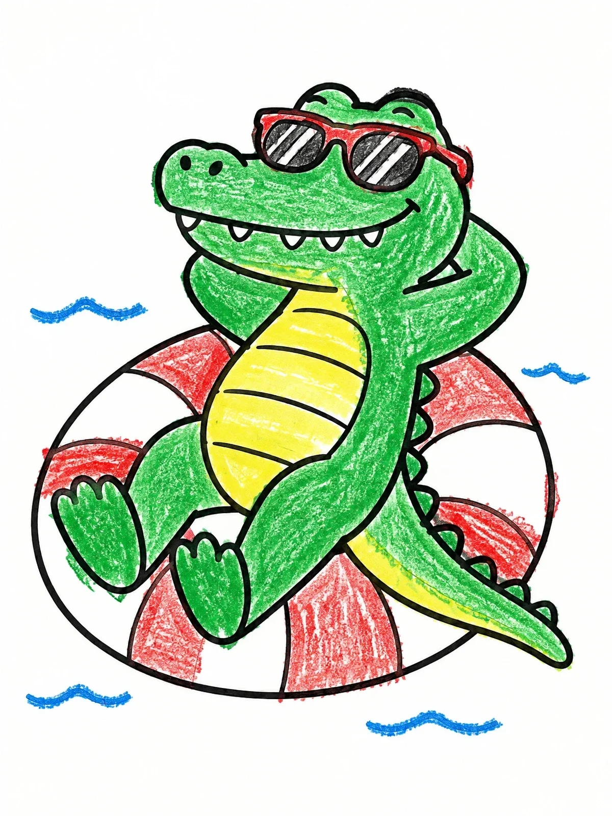 Colored example of the Cool Alligator On Pool Float coloring page