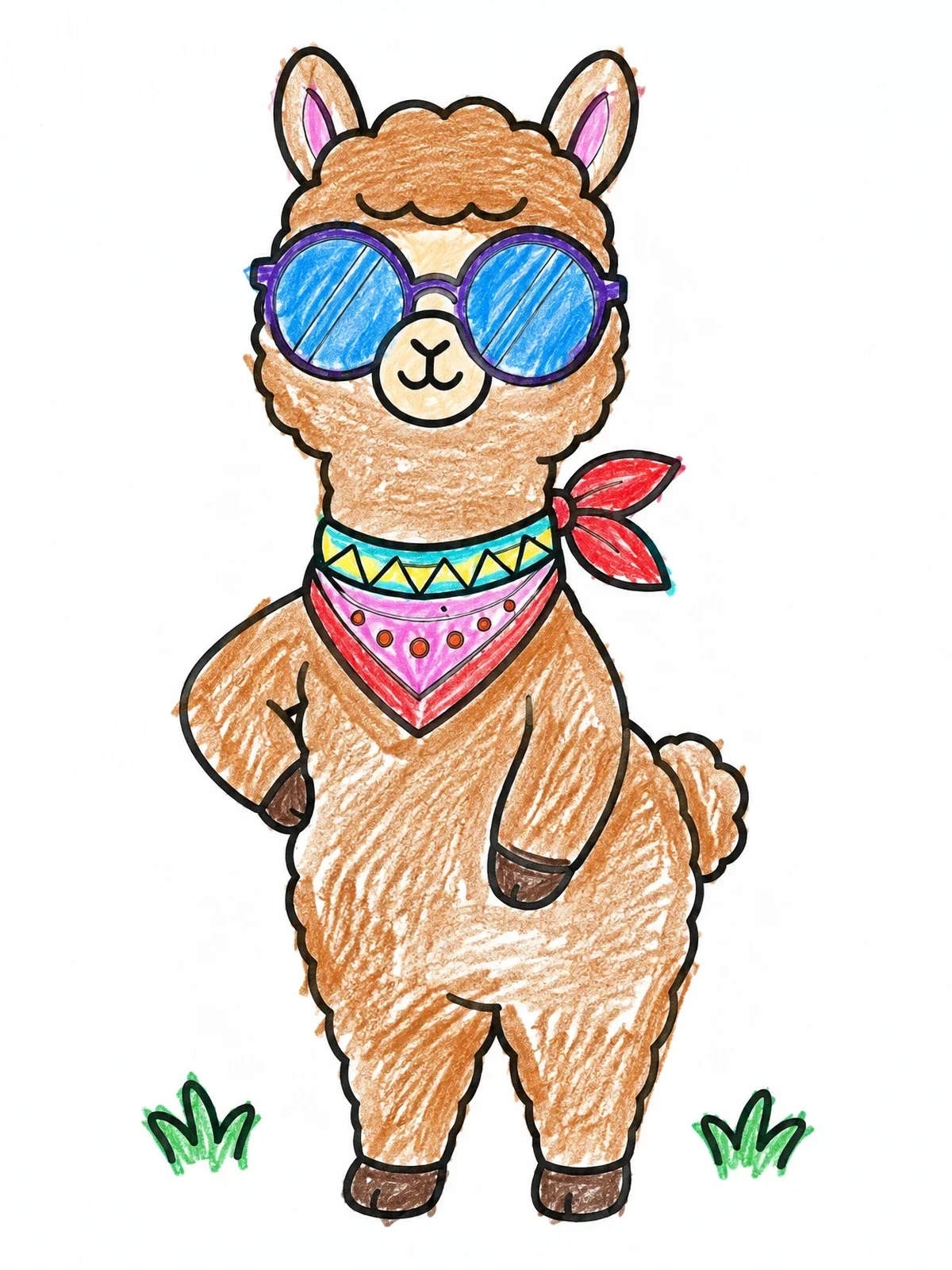 Colored example of the Cool Alpaca Wearing Sunglasses coloring page