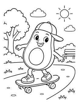 Free printable Cool Avocado On A Skateboard coloring page