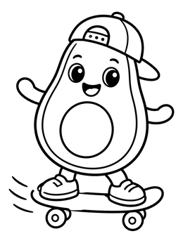 Free printable Cool Avocado On A Skateboard coloring page