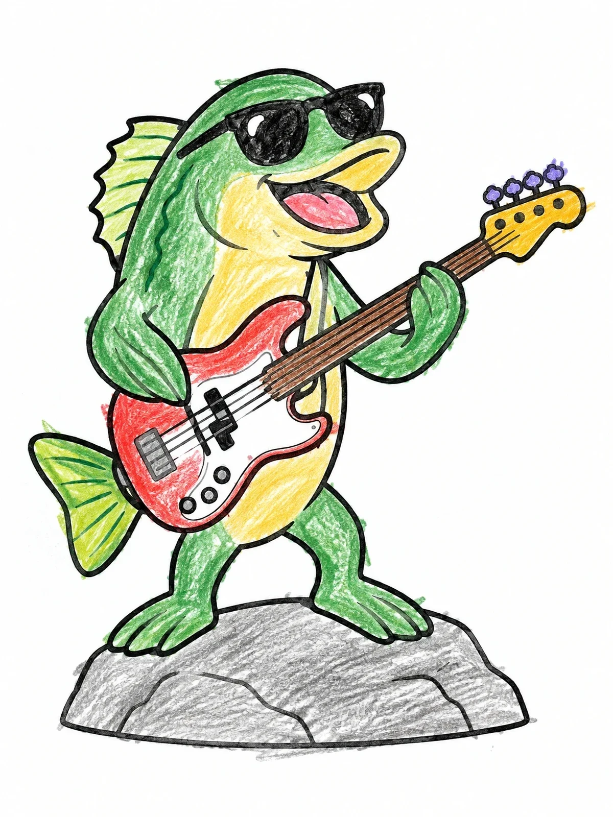 Colored example of the Cool Bass Playing Electric Guitar coloring page
