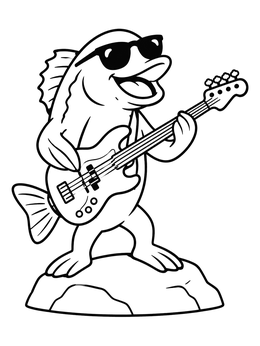 Free printable Cool Bass Playing Electric Guitar coloring page