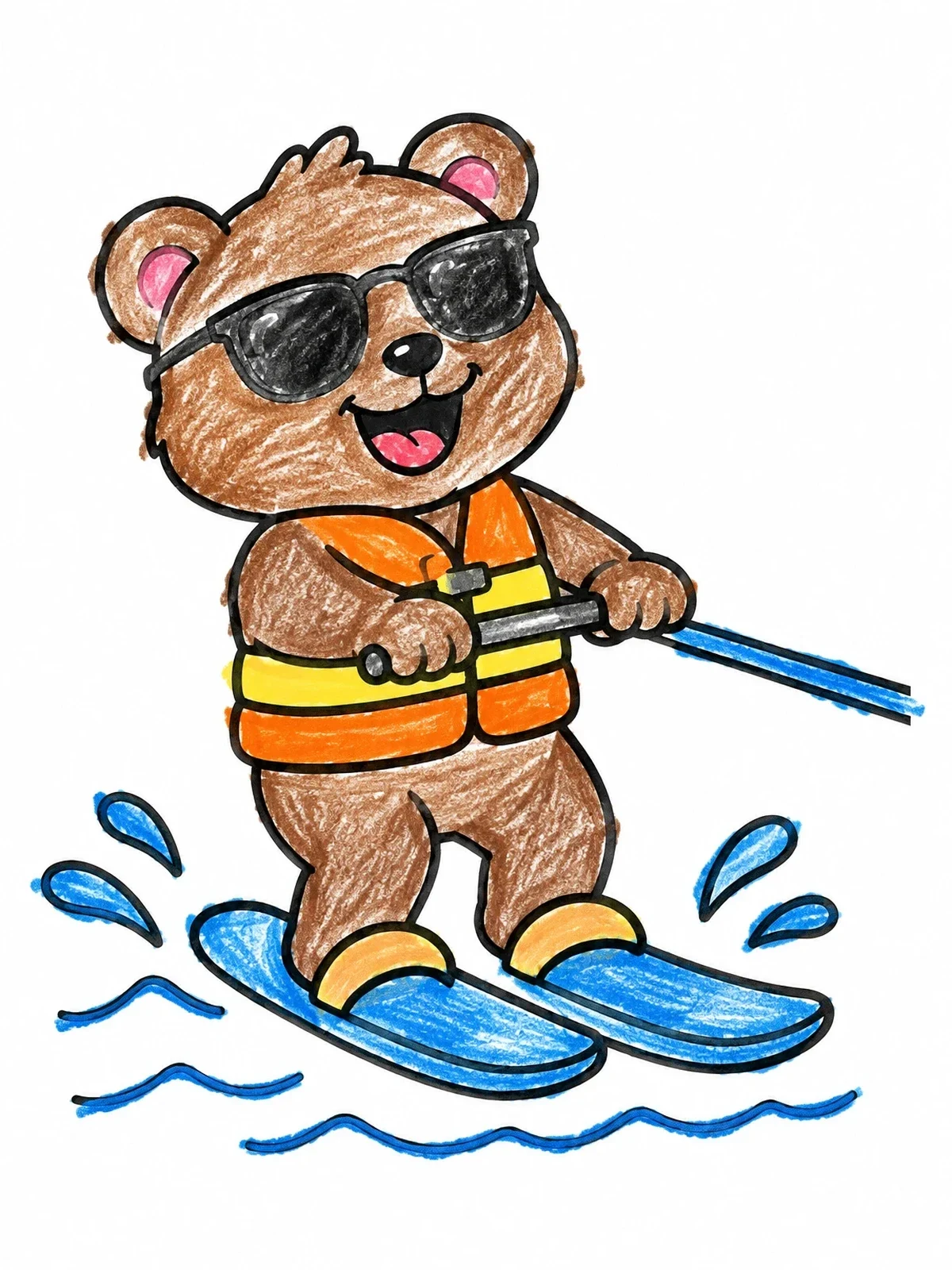 Colored example of the Cool Bear On Water Skis coloring page