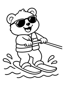 Free printable Cool Bear On Water Skis coloring page