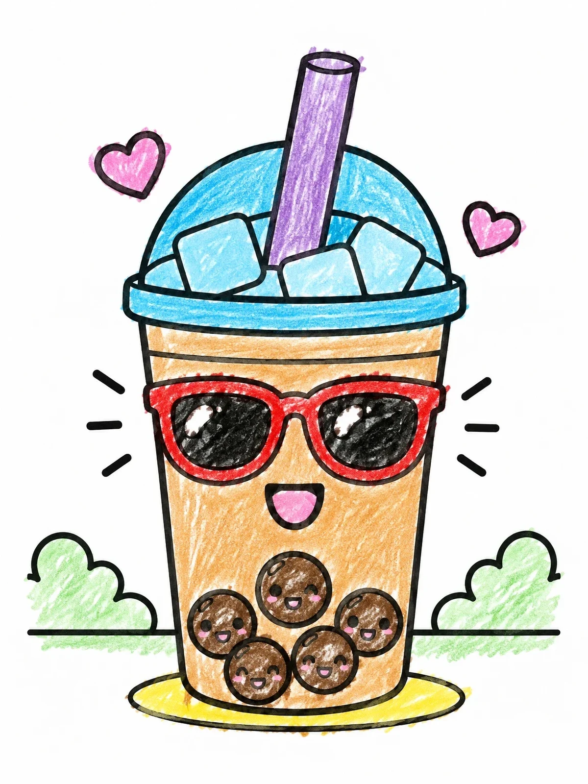 Colored example of the Cool Boba Tea Wearing Sunglasses coloring page