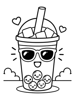 Free printable Cool Boba Tea Wearing Sunglasses coloring page