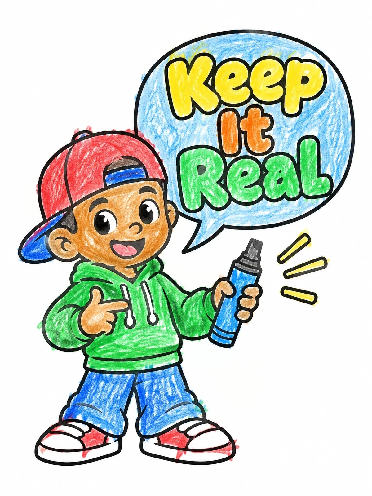 Colored example of the Cool Boy Holding Graffiti Marker coloring page