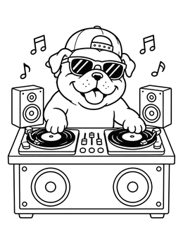 Free printable Cool Bulldog Dj At The Turntables coloring page