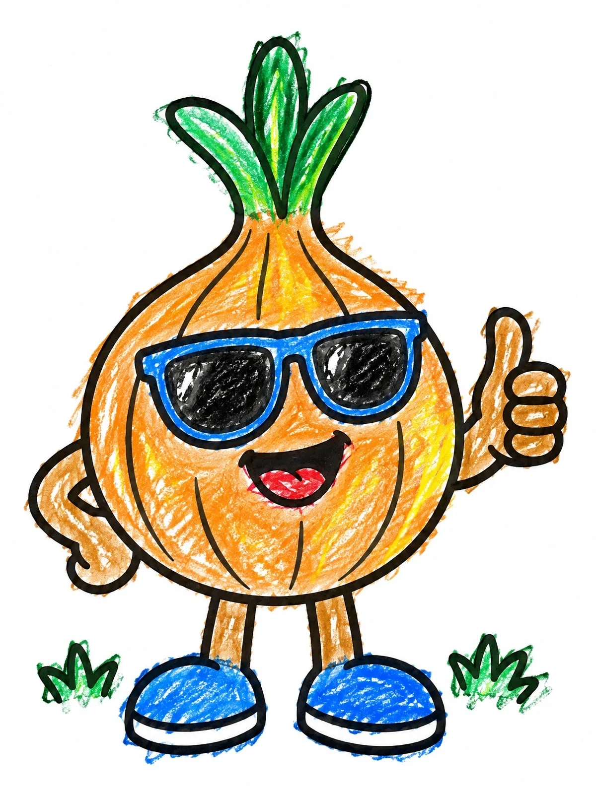 Colored example of the Cool Cartoon Onion With Sunglasses coloring page