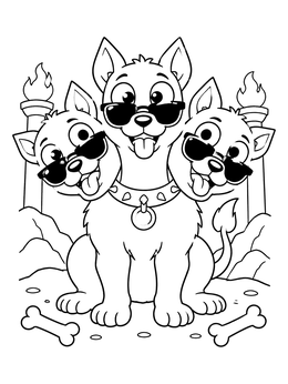Free printable Cool Cerberus Puppy Wearing Sunglasses coloring page