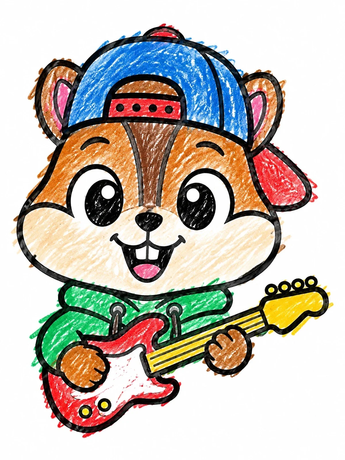 Colored example of the Cool Chipmunk Playing Electric Guitar coloring page