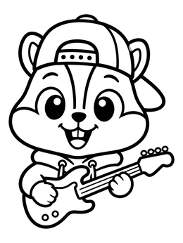 Free printable Cool Chipmunk Playing Electric Guitar coloring page
