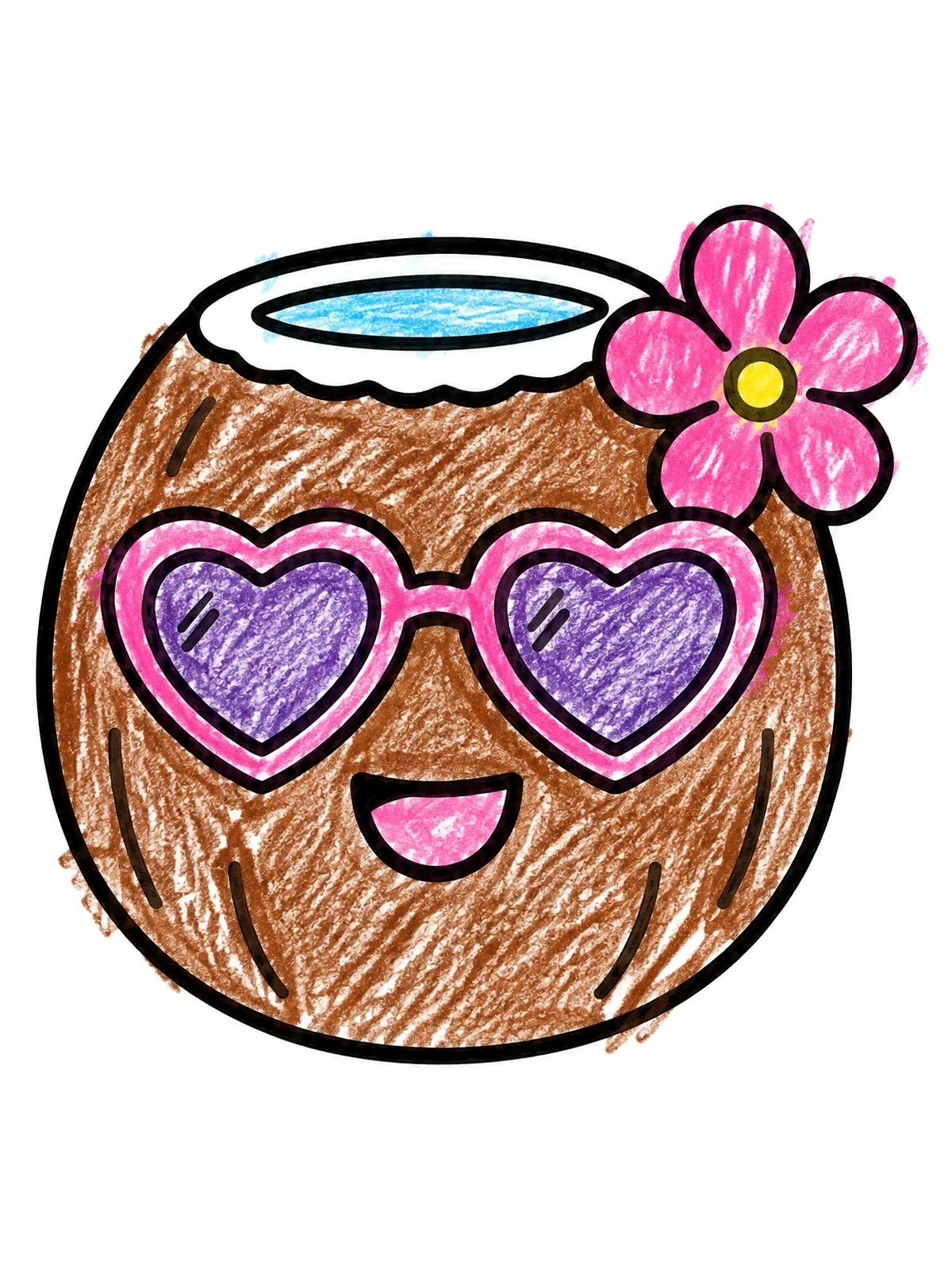 Colored example of the Cool Coconut With Heart Sunglasses coloring page