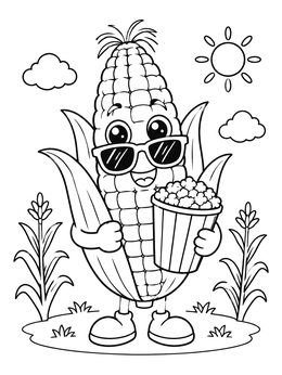 Free printable Cool Corn Cob With Popcorn coloring page