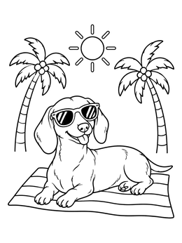 Free printable Cool Dachshund On Beach Towel coloring page