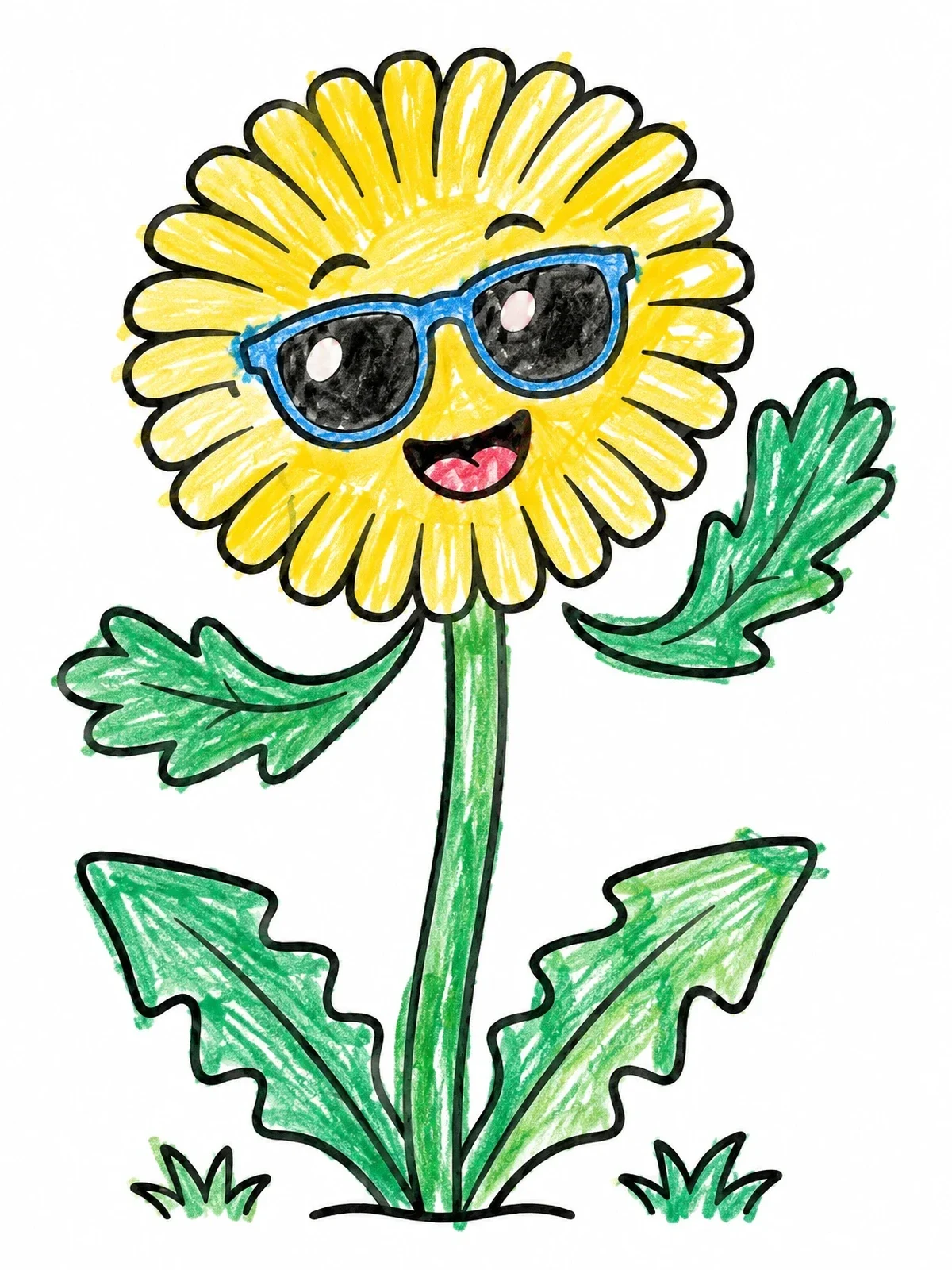 Colored example of the Cool Dandelion Wearing Sunglasses coloring page