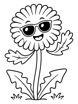 Free printable Cool Dandelion Wearing Sunglasses coloring page