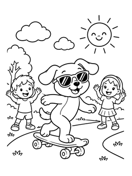 Free printable Cool Dog Skateboarding In The Park coloring page