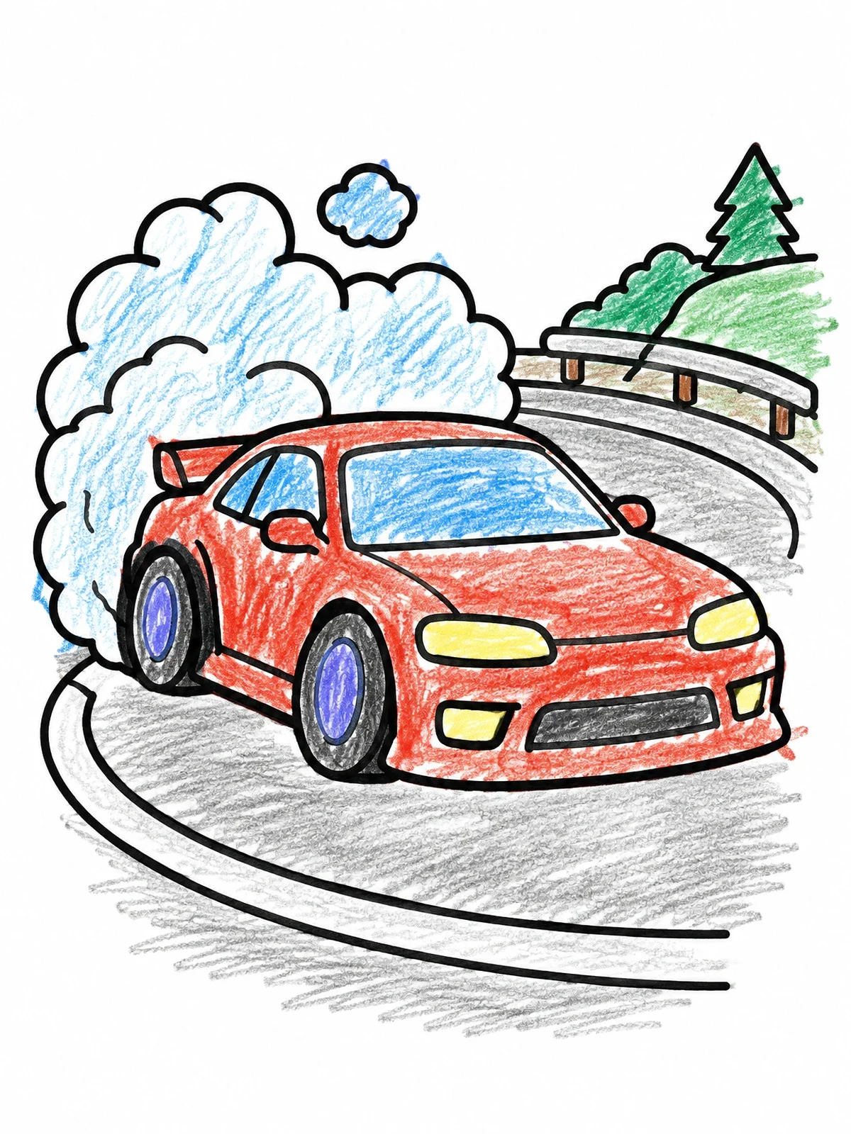 Colored example of the Cool Drift Car On Mountain Road coloring page