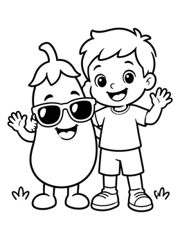 Free printable Cool Eggplant And Happy Boy coloring page