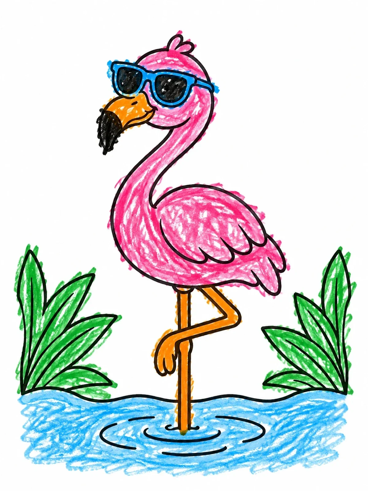 Colored example of the Cool Flamingo Wearing Sunglasses coloring page