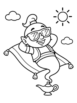 Free printable Cool Genie Lounging In The Sky coloring page