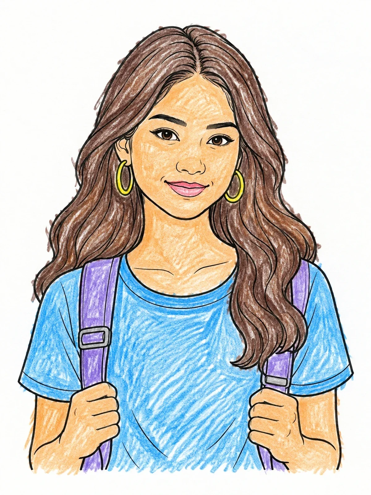 Colored example of the Confident Girl With Backpack coloring page