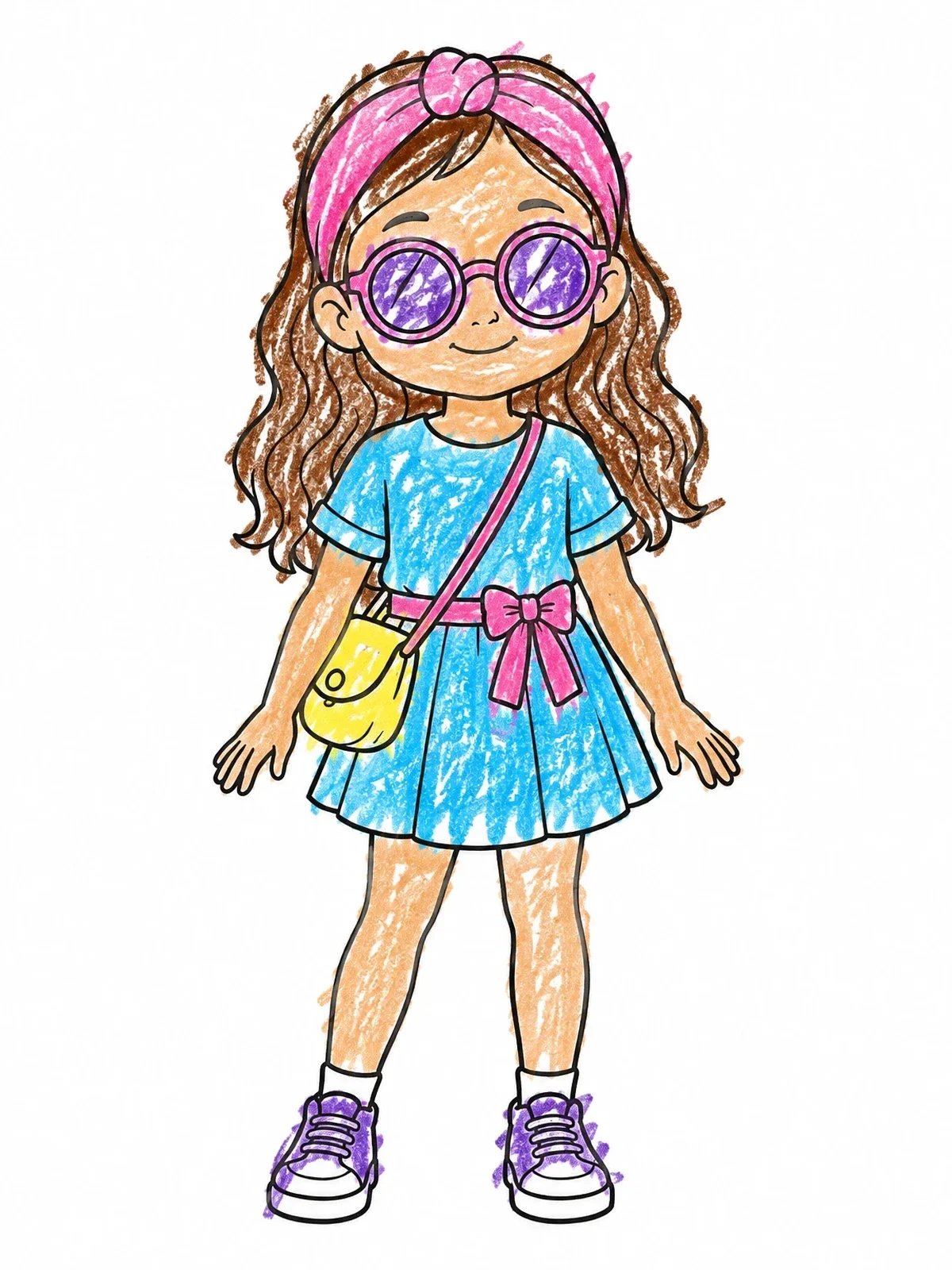 Colored example of the Cute Girl With Round Glasses coloring page