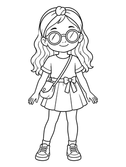 Free printable Cute Girl With Round Glasses coloring page