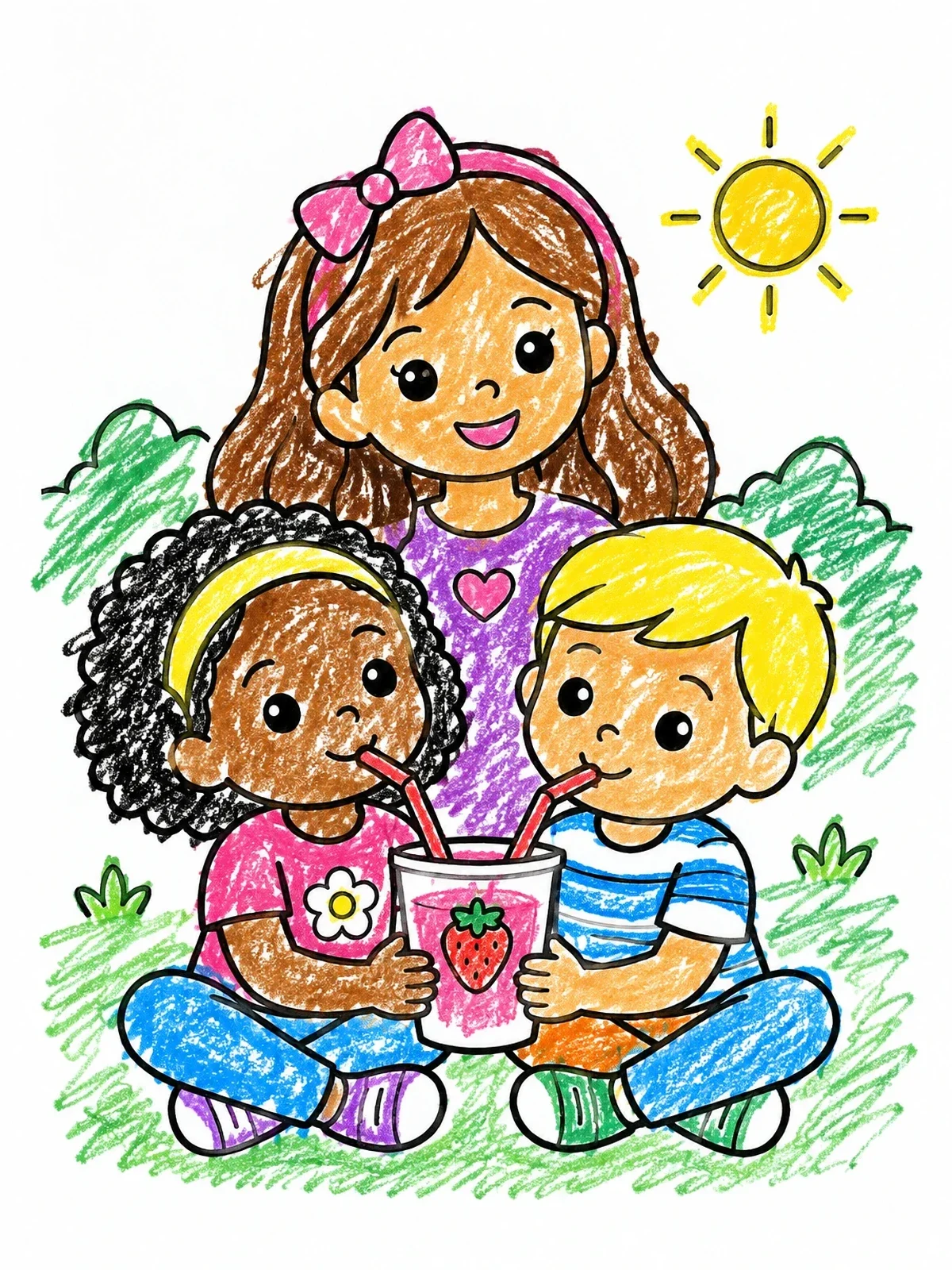Colored example of the Friends Sharing A Sunny Drink coloring page