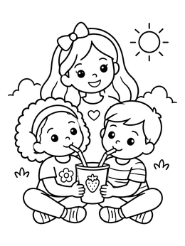 Free printable Friends Sharing A Sunny Drink coloring page