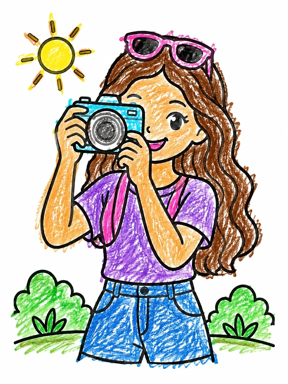Colored example of the Girl Taking Photo With Camera coloring page