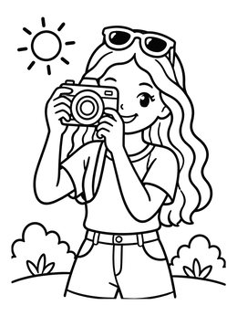 Free printable Girl Taking Photo With Camera coloring page