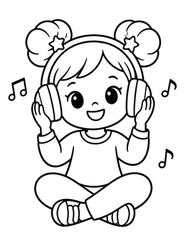 Free printable Smiling Girl Listening To Music With Headphones coloring page