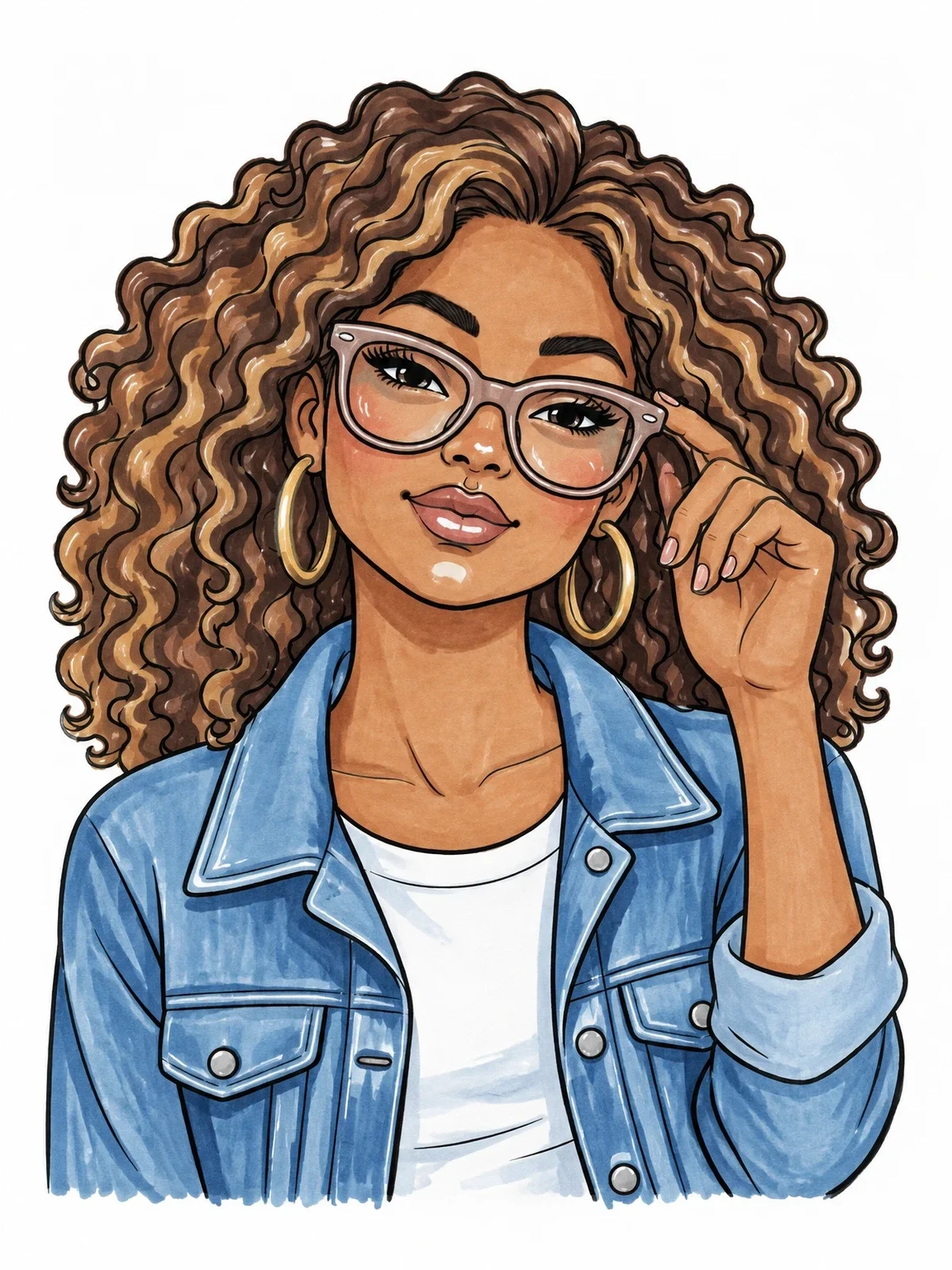 Colored example of the Stylish Girl With Glasses And Curls coloring page