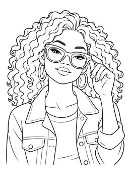 Free printable Stylish Girl With Glasses And Curls coloring page